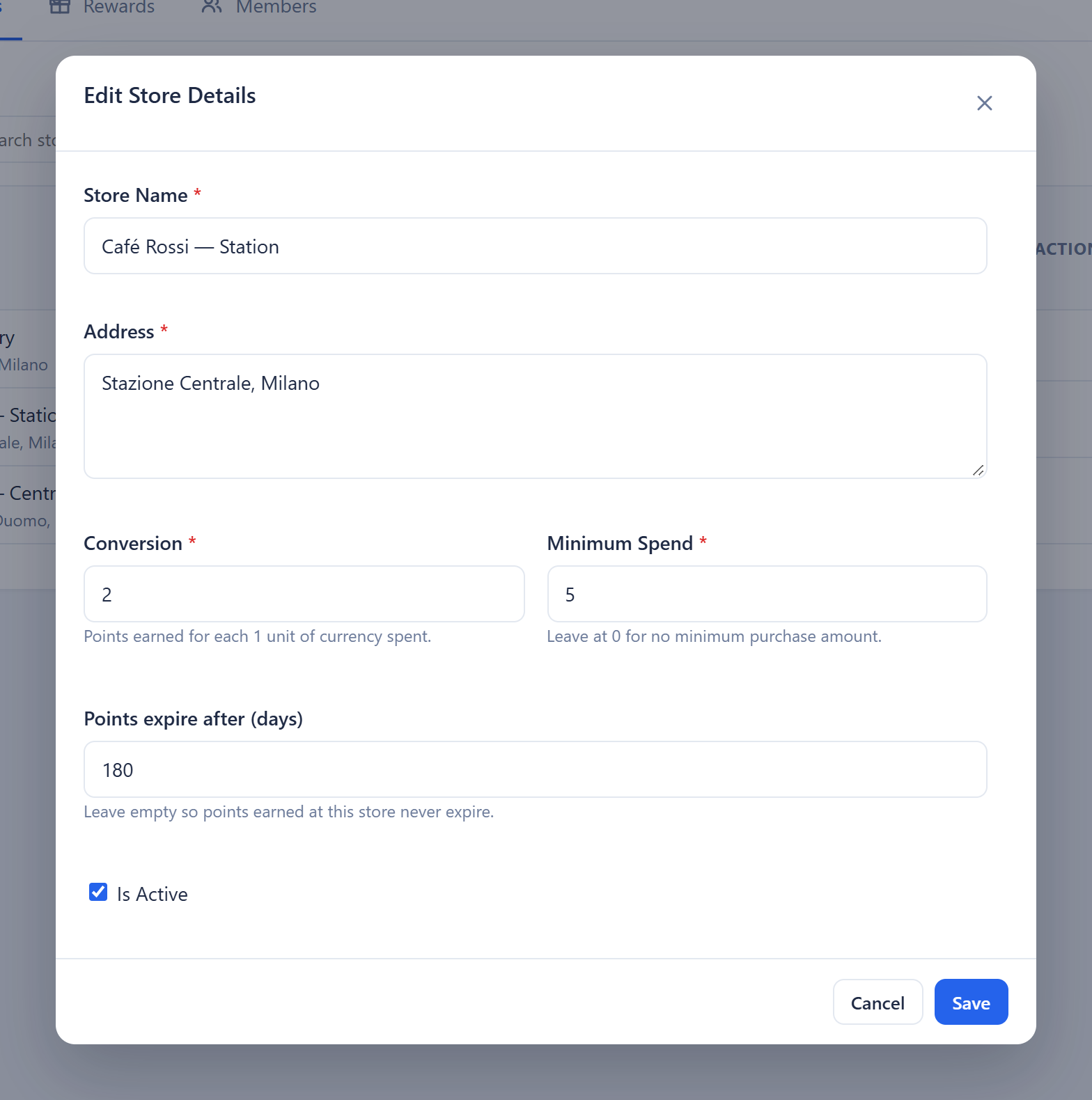 Adding or editing a store