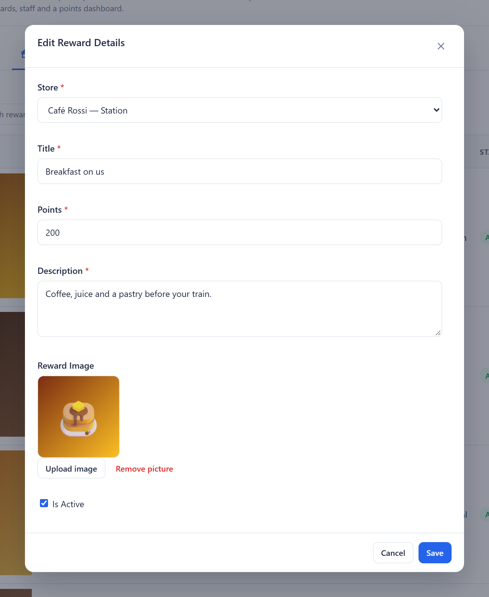 Adding or editing a reward