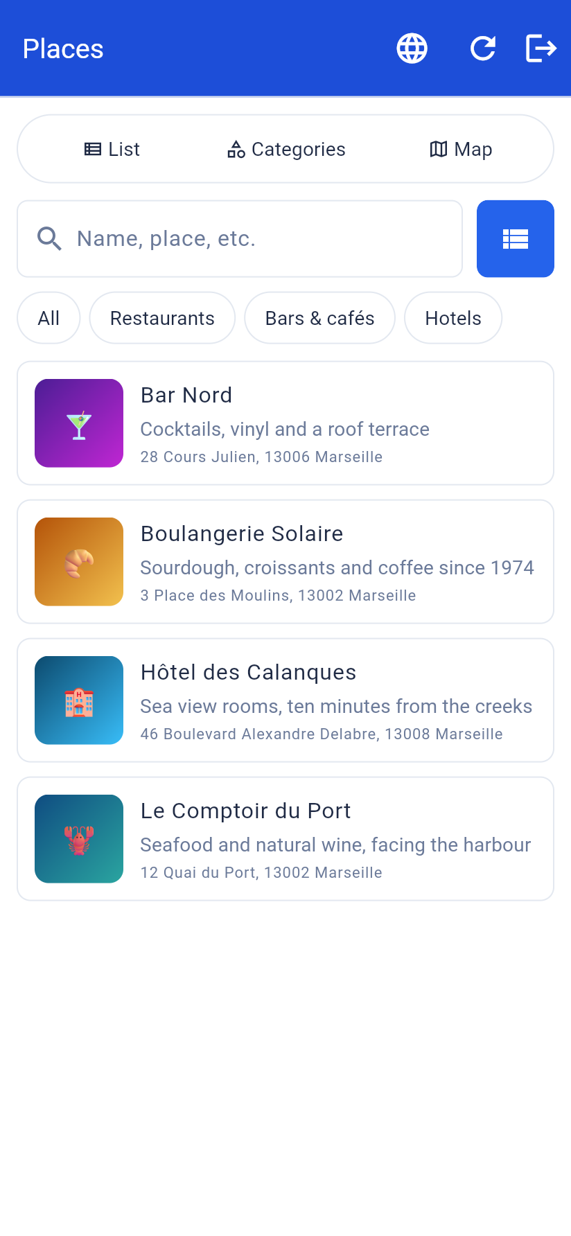 Placebook in the app