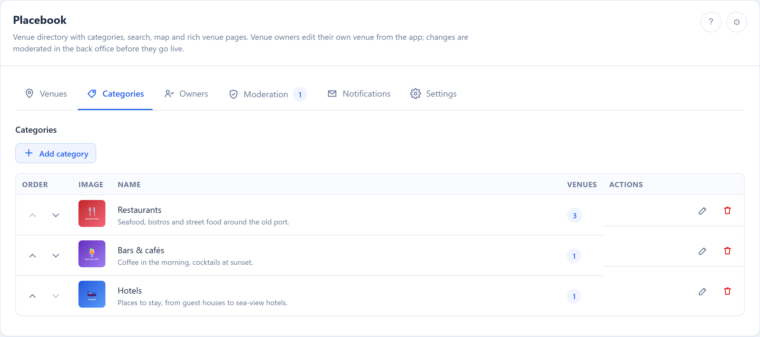 Categories tab