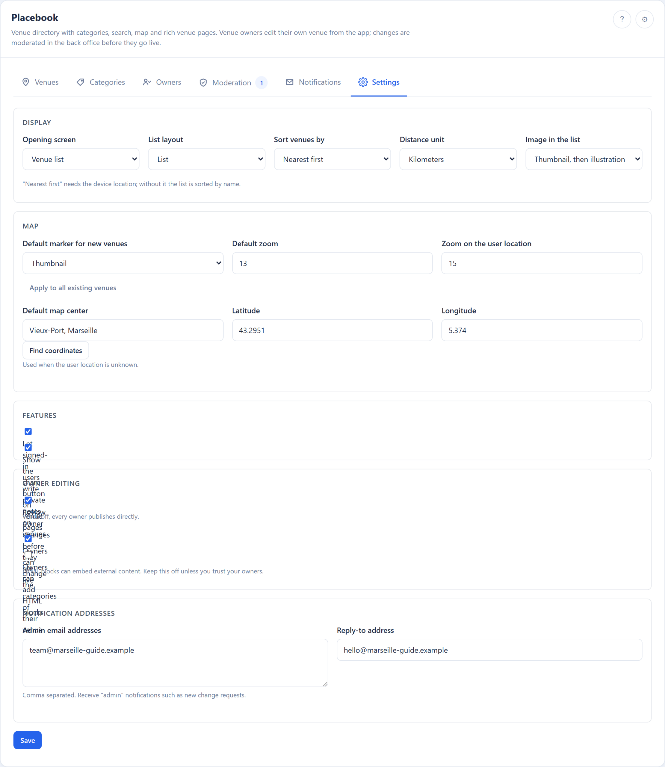 Settings, display