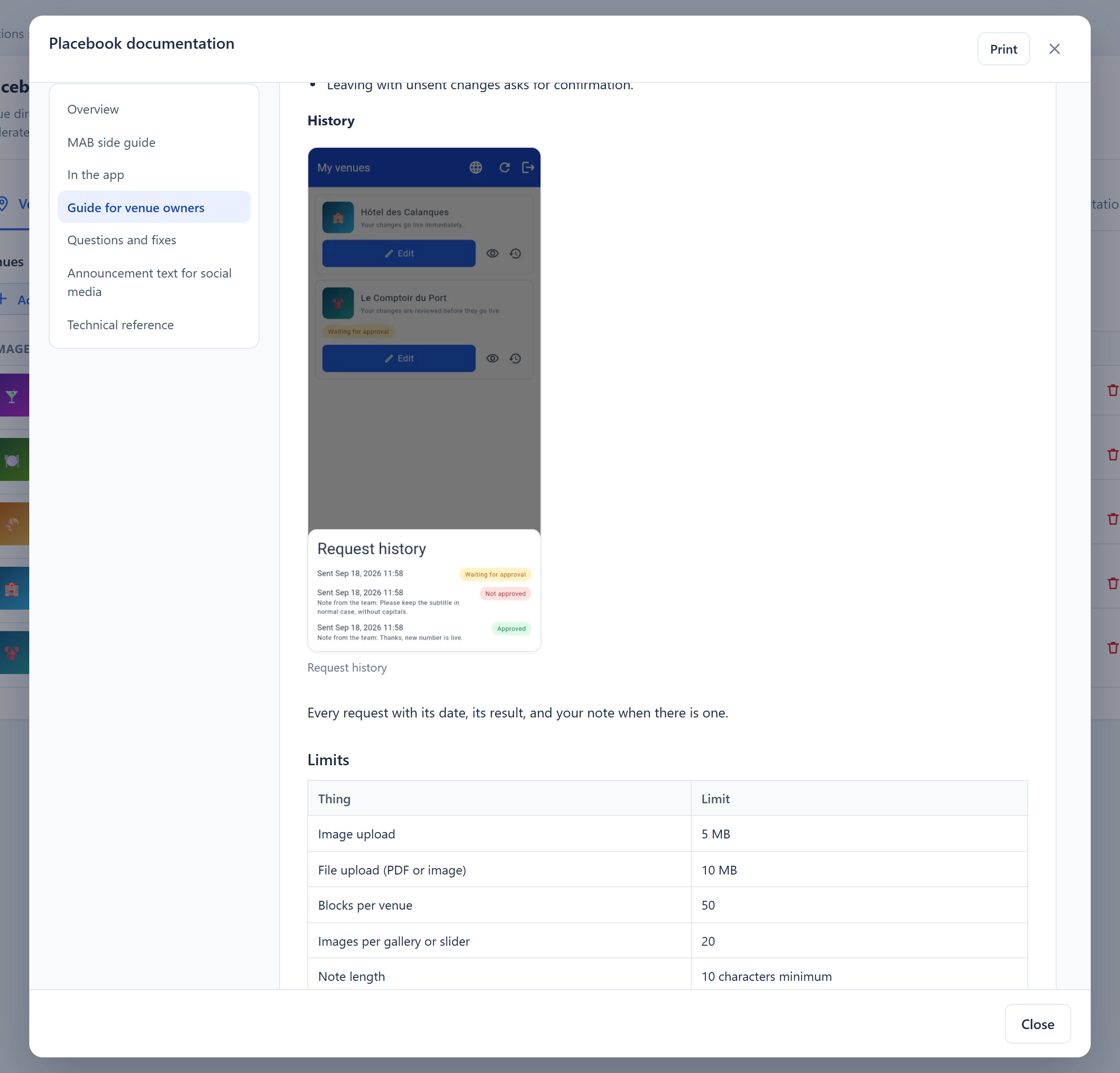 The Documentation button opens this guide inside the module