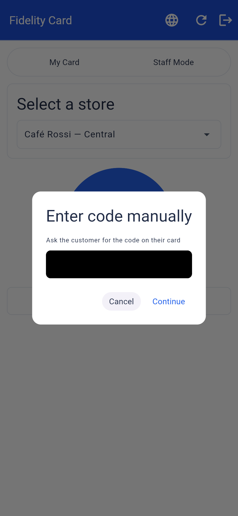 Typing a member code instead of scanning